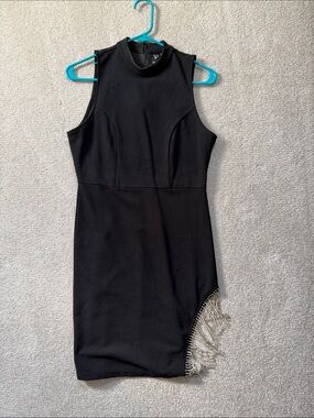 Windsor Black Sleeveless Fringe-Trim Bodycon Mini Dress